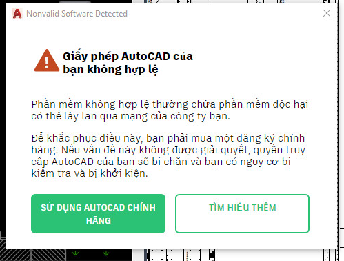 GIẤY PHÉP AUTOCAD KHÔNG HỢP LỆ